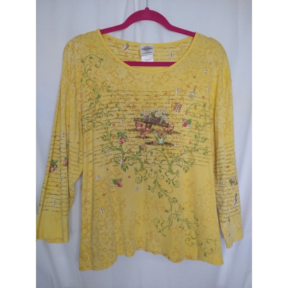 Studio Collection Women's XX-Large embellished Yellow Spring Shirt 100% Cotton